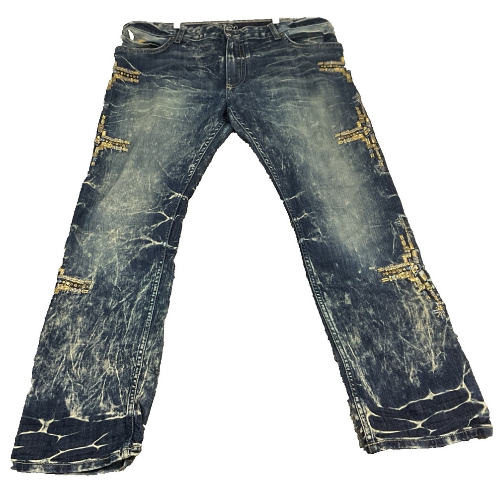 USA Robin's Jean Heavily Embroidered Gold Wing Straight Denim Moto Jeans 40W